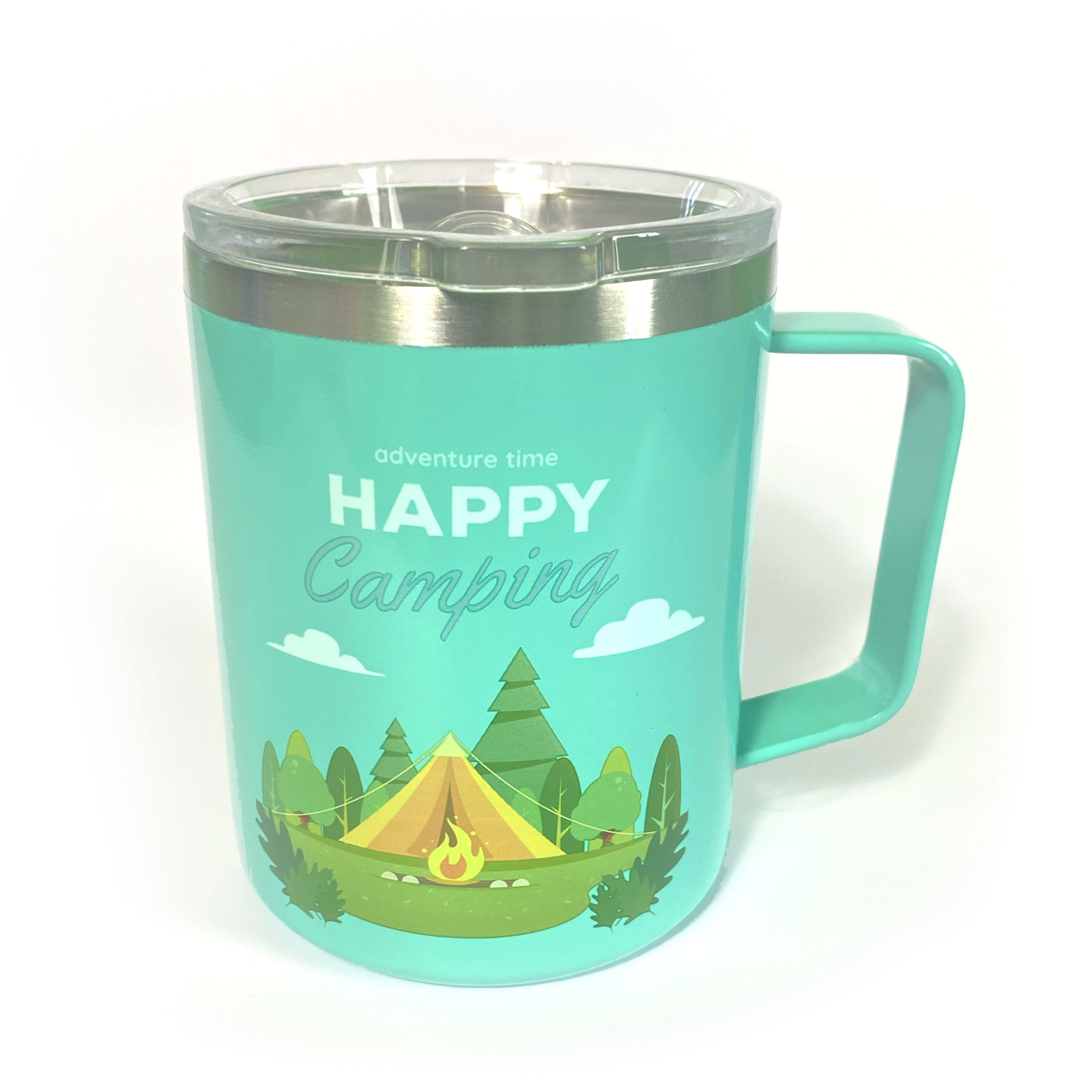 Farm House camping mugs - Happy Camper - Explore More - Wanderlust -  ceramic coffee mug with coaster / lid - gift idea